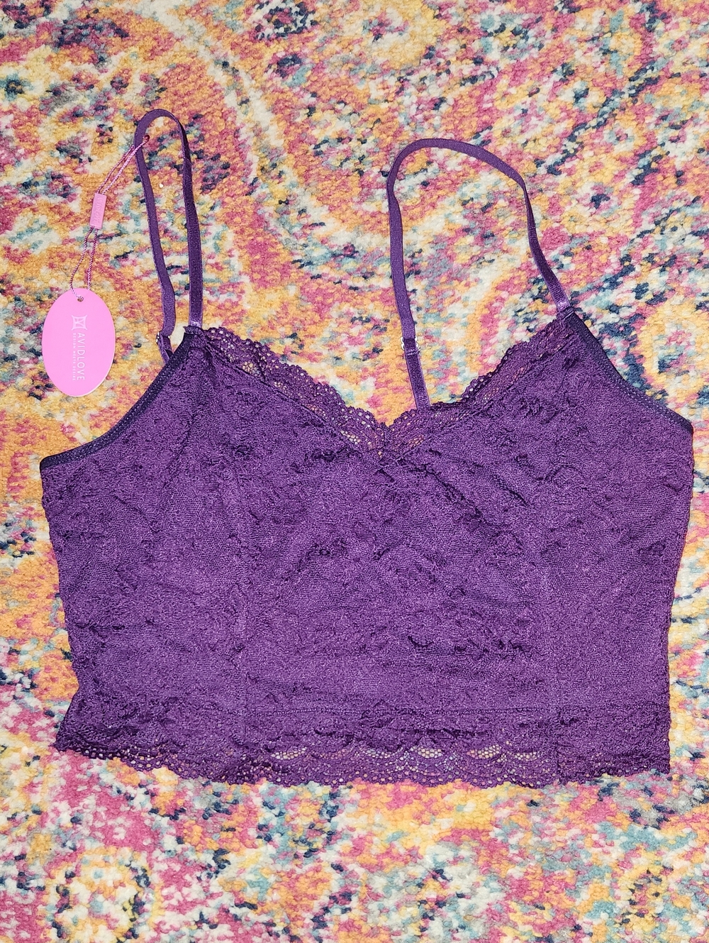 Avid love Purple Lace Bralette with Thin Straps Sise L